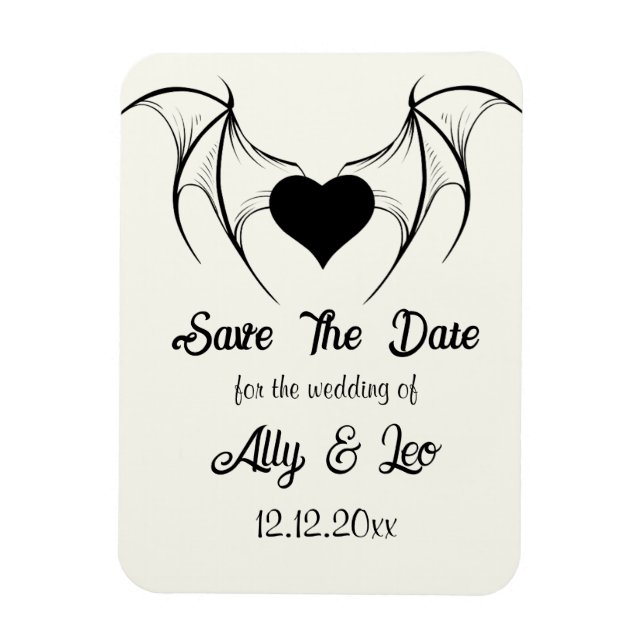 Gothic Save the Date Dark Romance Bat Wings Heart Magnet (Vertical)