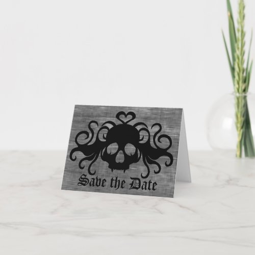 Gothic save the date fanged vampire skull announcement