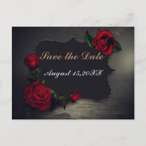 Gothic Save the Date Heart Rose Dark Romance Announcement Postcard