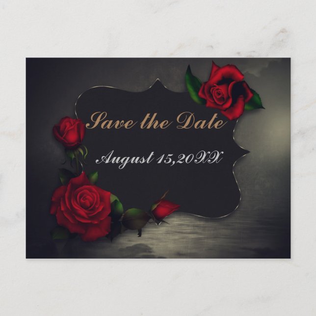 Gothic Save the Date Heart Rose Dark Romance Announcement Postcard (Front)