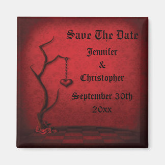 Gothic Save The Date Heart Tree & Red Damask Magnet