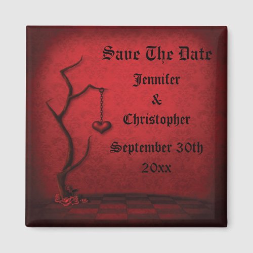 Gothic Save The Date Heart Tree  Red Damask Magnet