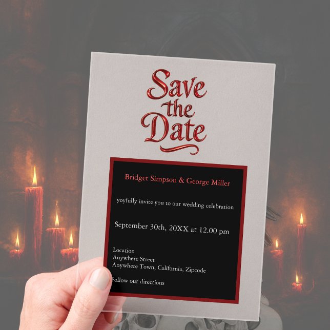 Gothic Save the Date – transparant red Metallic  Acrylic Invitations (Creator Uploaded)