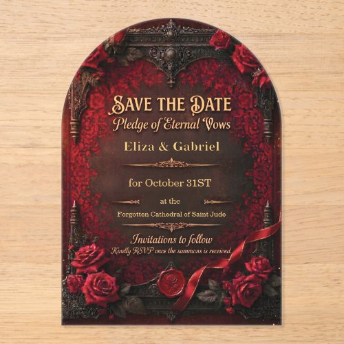 Gothic Save the Date with Red Rose and Wax Seal