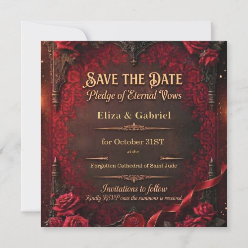 Gothic Save the Date with Red Rose and Wax Seal