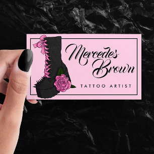 Gothic Script Boot Pink Tattoo Artist Business Card