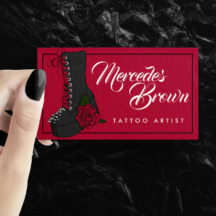 Gothic Script Boot Red Tattoo Artist Business Card