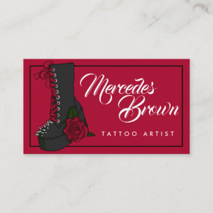Gothic Script Boot Red Tattoo Artist Business Card