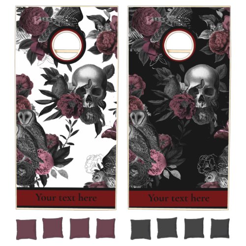 Gothic Sculls and Roses Personalized Cornhole Set