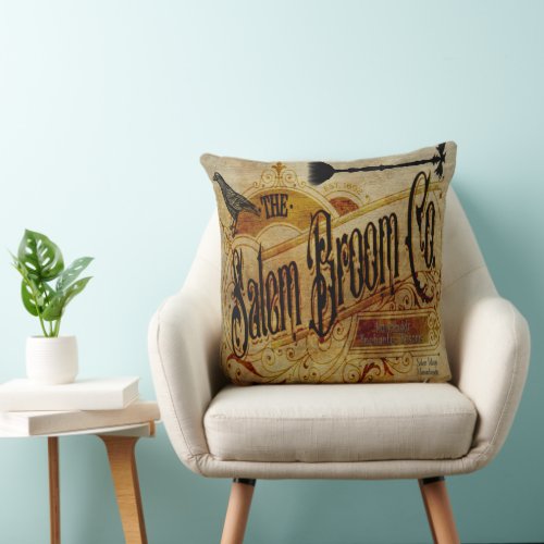 Gothic Seasonal Salem Broom Co Throw Pillow