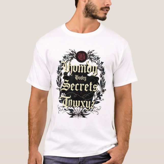 Gothic Secrets - Dark Victorian Typography Design T-Shirt (Front)
