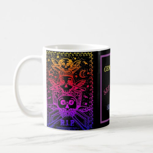 GOTHIC SEE NO EVIL CEMETERY SKELETONS MUG Rainbow