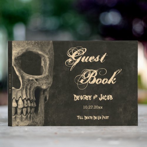 Gothic Sepia Half Skull Head Vintage Hallowedding Guest Book