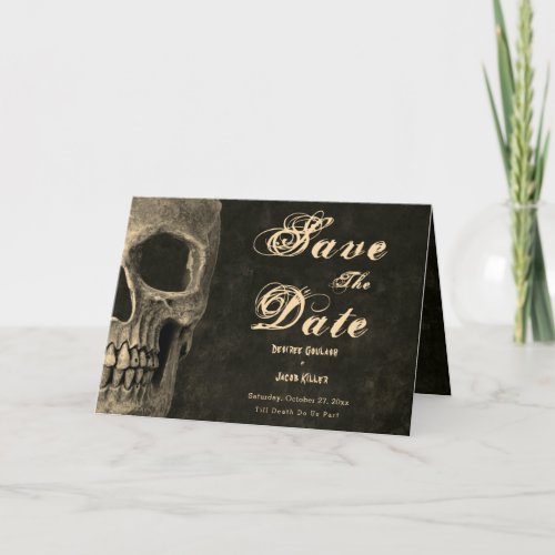 Gothic Sepia Half Skull Head Vintage Save The Date Announcement
