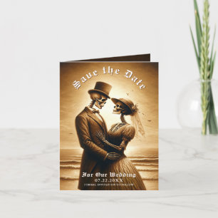 Gothic Sepia Skeleton Couple Wedding Save the Date Announcement