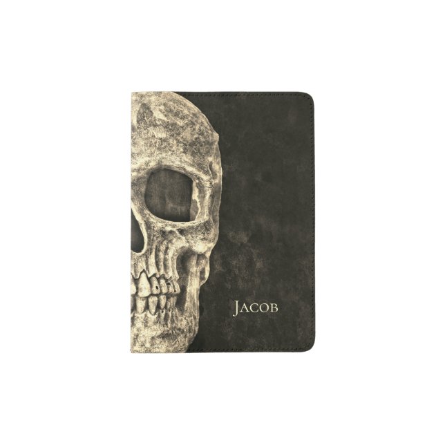 Gothic Sepia Vintage Half Skull Passport Holder (Front)
