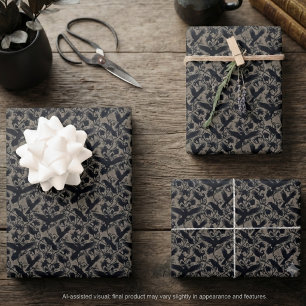 Gothic Sepia Vintage Raven Botanical Wrapping Paper Sheets