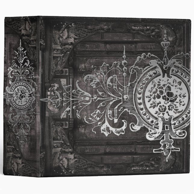 Gothic Silver and Black Victorian Ancient Tome 3 Ring Binder (Front/Spine)