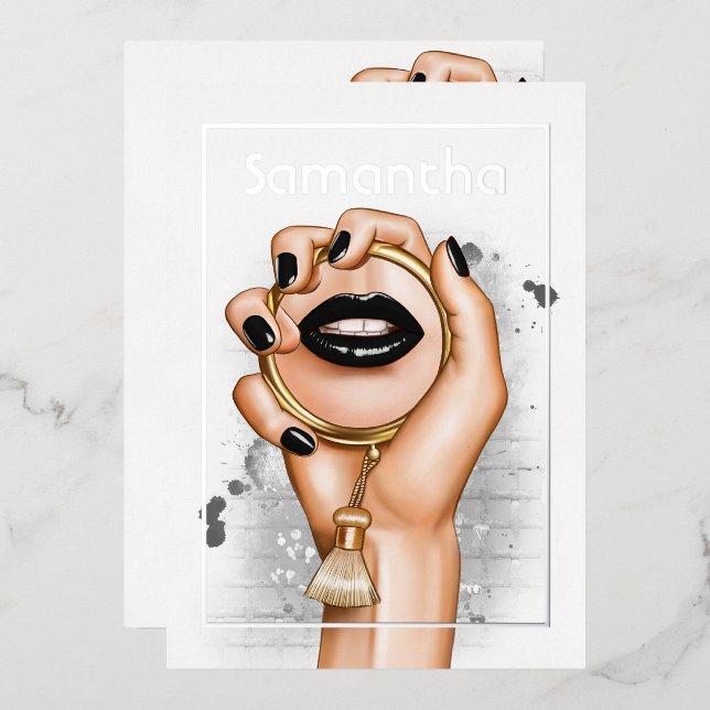 Gothic Silver and Gold Glam Chic Spa Party Foil Invitation (Front/Back)