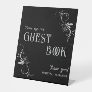 Gothic Silver Gray Whimsigoth Wedding Guest Book Pedestal Sign