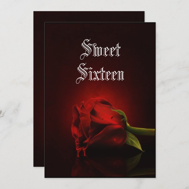 Gothic Single Red Rose Sweet 16 Invitation (Front/Back)