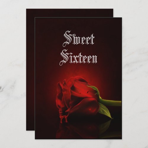 Gothic Single Red Rose Sweet 16 Invitation