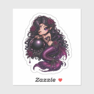 Gothic Siren Wnking Purple Mermaid & Dark Roses Sticker