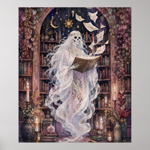 Gothic Skeletal Ghost Library Poster Dark Academia