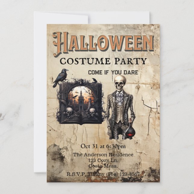 Gothic Skeleton and Potion Halloween Costume Party Invitation (Front)