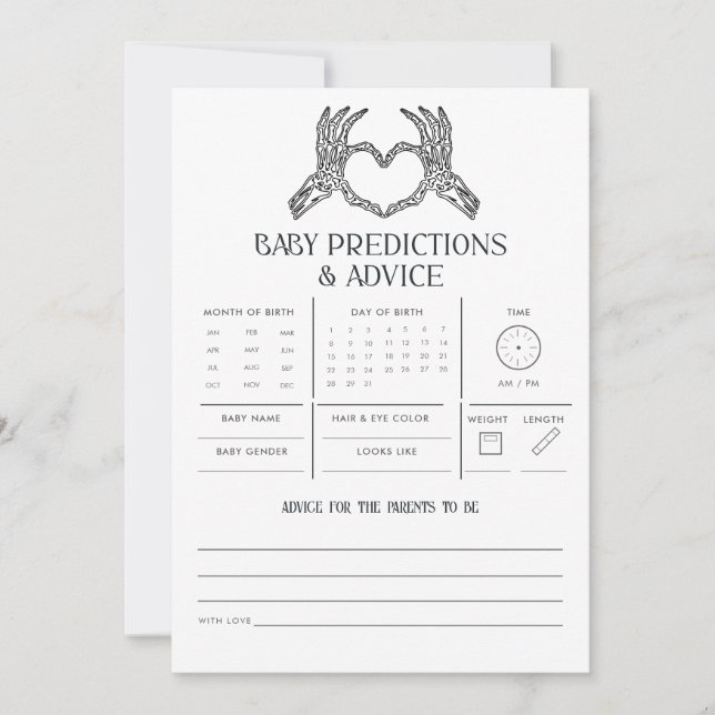 Gothic Skeleton Baby Predictions Advice Game Note Card (Front)