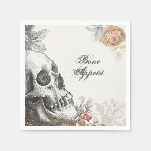 Gothic Skeleton Bone Appetit Halloween Napkins (Front)