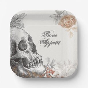 Gothic Skeleton Bone Appetit Halloween Paper Plates