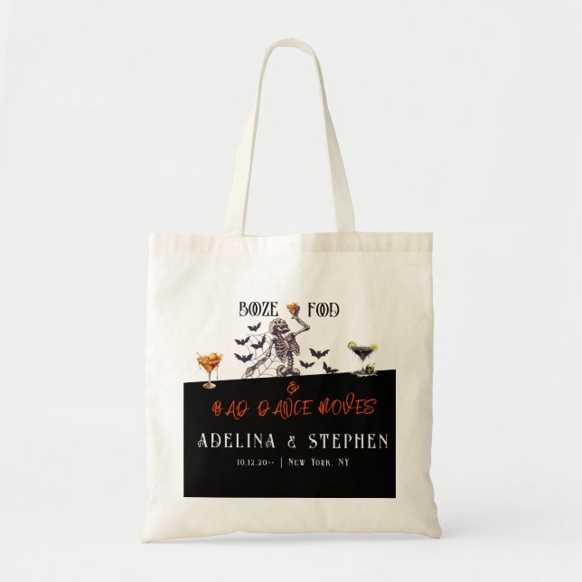 Gothic Skeleton Booze Food Wedding Photo Backdrop Tote Bag (Front)