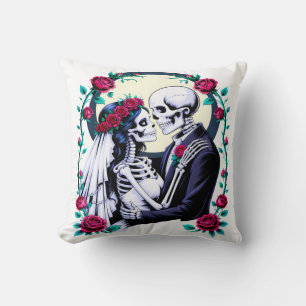 Gothic Skeleton Bride and Groom Dark Romance Throw Pillow