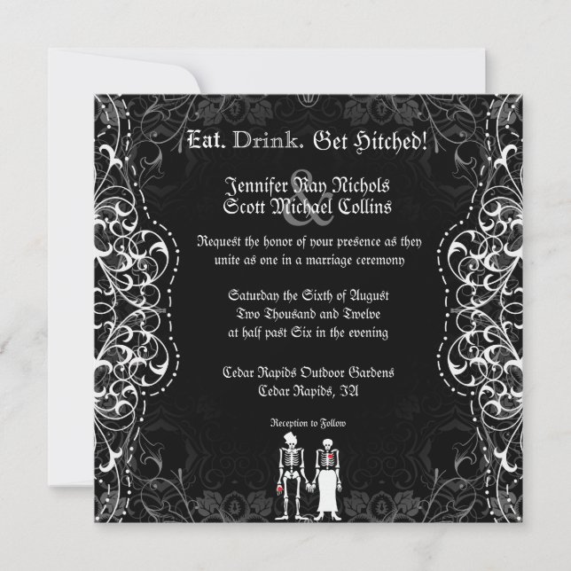 Gothic Skeleton Bride and Groom Invitations (Front)