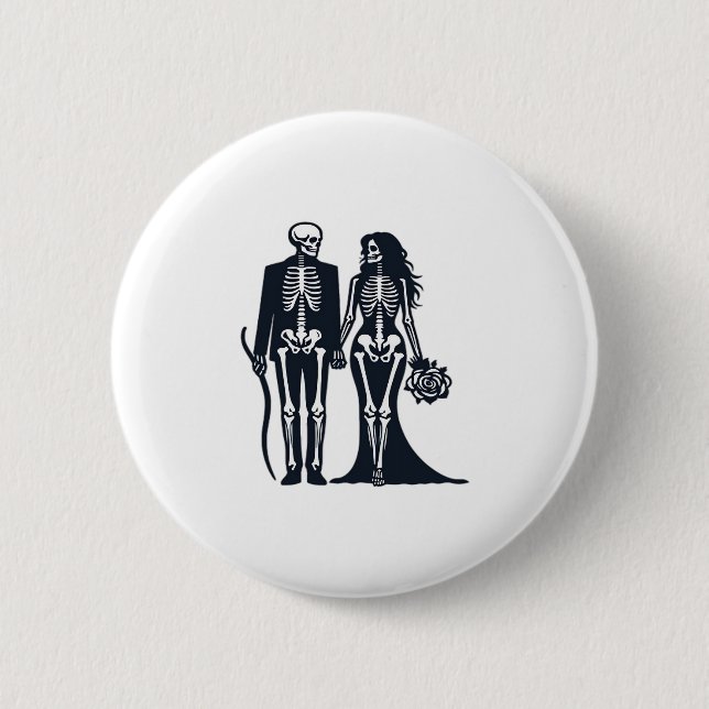 Gothic Skeleton Bride & Groom – Till Death Do Us P Button (Front)