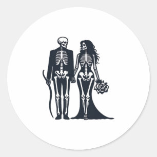 Gothic Skeleton Bride & Groom – Till Death Do Us P Classic Round Sticker