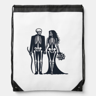 Gothic Skeleton Bride & Groom – Till Death Do Us P Drawstring Bag
