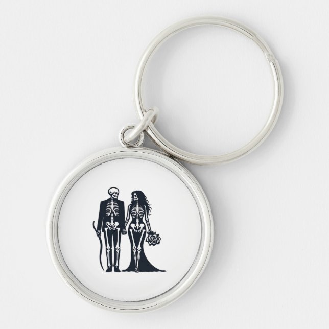 Gothic Skeleton Bride & Groom – Till Death Do Us P Keychain (Front)