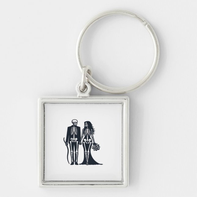 Gothic Skeleton Bride & Groom – Till Death Do Us P Keychain (Front)