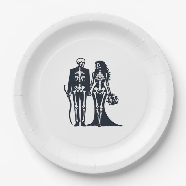 Gothic Skeleton Bride & Groom – Till Death Do Us P Paper Plates (Front)