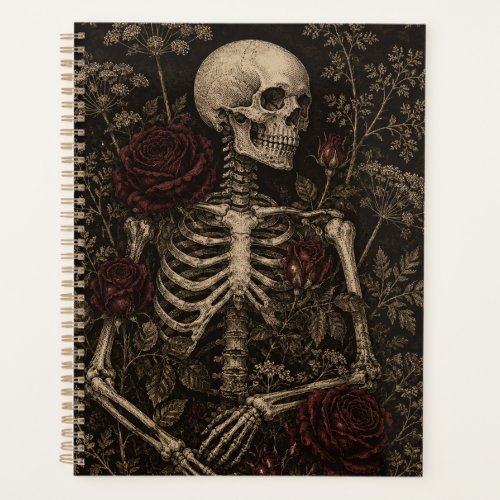 Gothic Skeleton Burgundy Rose Victorian Botanical  Planner