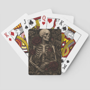 Gothic Skeleton Burgundy Rose Victorian Botanical Poker Cards