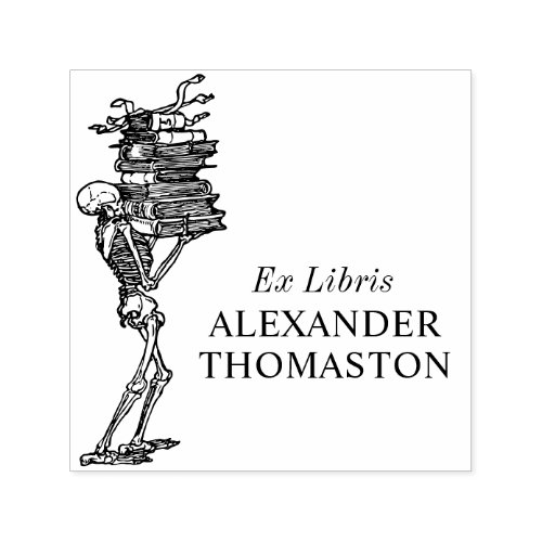 Gothic Skeleton Carrying Books Library Name Self_inking Stamp