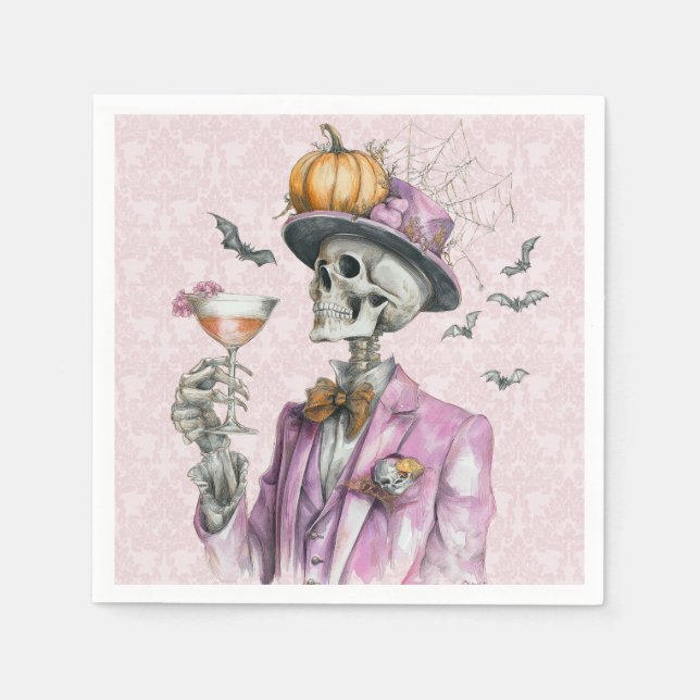 Gothic Skeleton Cocktail Party Halloween Napkins (Front)