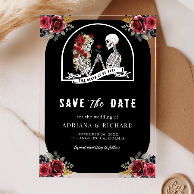 Gothic Skeleton Couple Black Wedding Save the Date (Creator Uploaded)