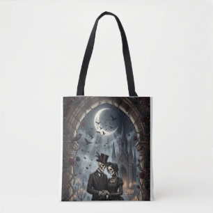 Gothic Skeleton Couple Dark Romance Roses Tote Bag