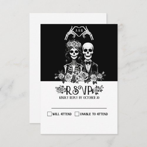 Gothic skeleton couple floral weddingResponse Card