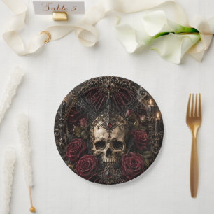 Gothic Skeleton Couple Halloween Party Plate