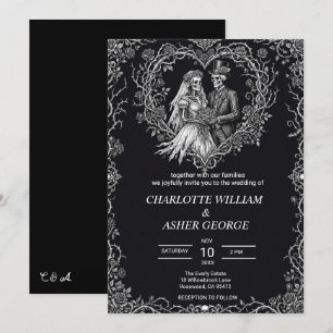Gothic Skeleton Couple Halloween Wedding Invitation